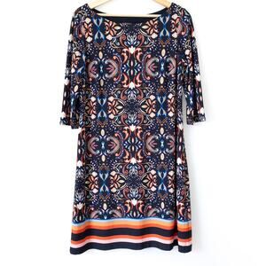 Vince Camuto Shift Dress Vibrant Paisley Print 3/4 Sleeve Size 10